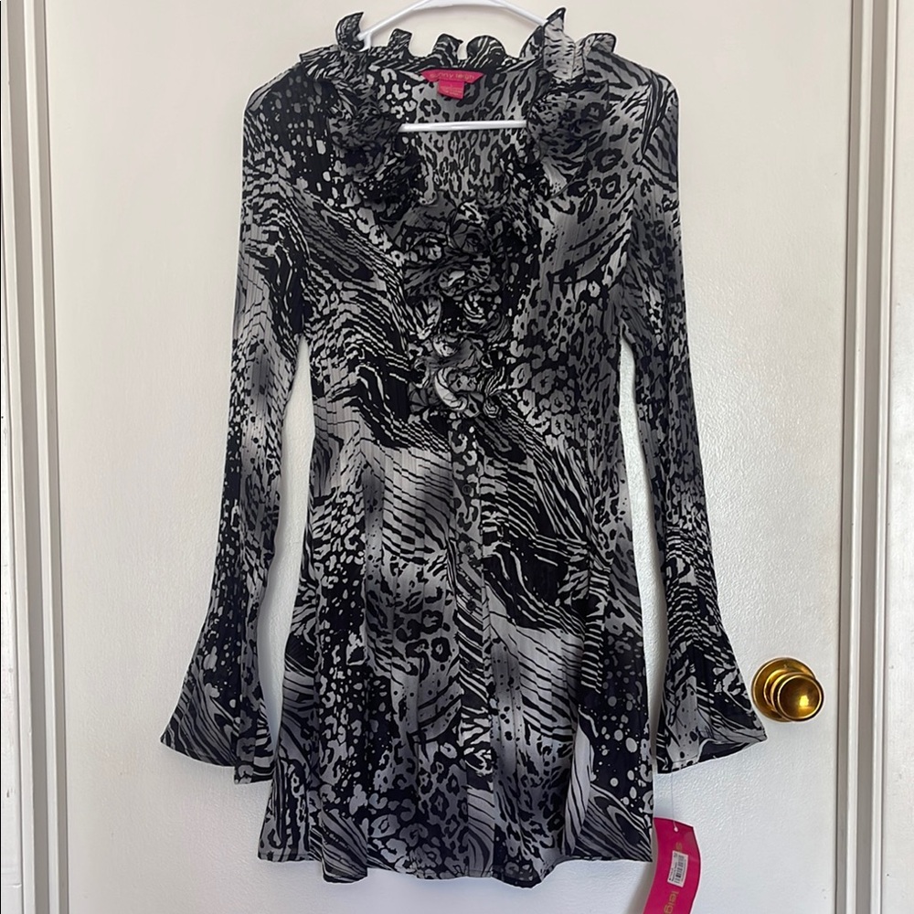 Sunny Leigh Black and Gray Animal Print Dress (L)